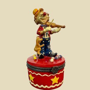 Vintage Detailed Funny Circus Clown Violinist Trinket Box Puppy Fun & Happy Vibe